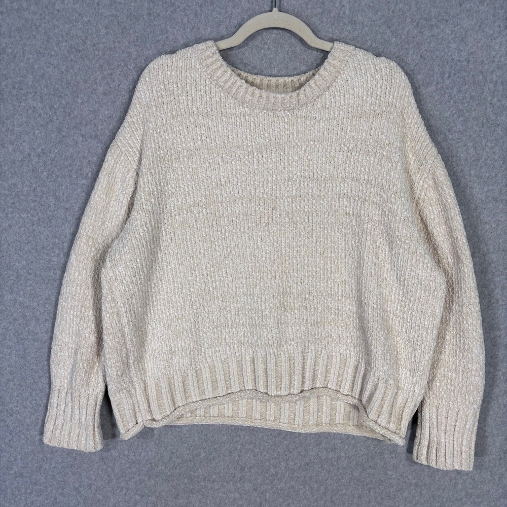 Cynthia Rowley Chenille Metallic Sweater XL Cream Gold Shimmer Soft Cozy Neutral